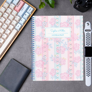 Hellrosa blaue florale Coquette personalisierte Na Notizbuch