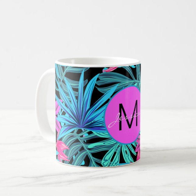 Hellrosa Blaues Tropenblumen Personalisiert Kaffeetasse (Vorderseite Links)