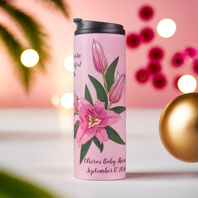 Hellrosa blühende Lilie Thermosbecher (Light Pink Blooming Lily Thermal Tumbler)