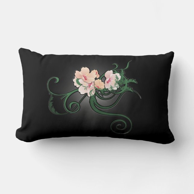 Hellrosa Blume Illustration auf Schwarz Lendenkissen (Vorderseite)