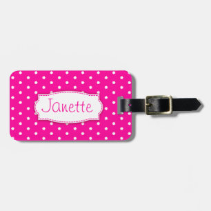 Hellrosa Blume Polka Punkte mit Namen Gepäckanhäng Gepäckanhänger