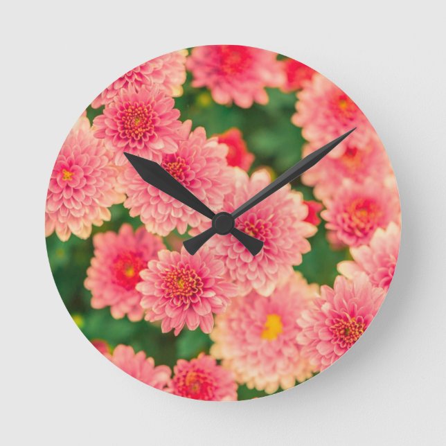 Hellrosa Blume Runde Wanduhr (Vorderseite)