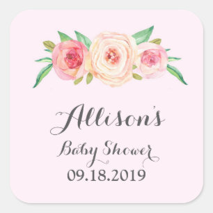Hellrosa BlumenBabyparty-Umbau Quadratischer Aufkleber