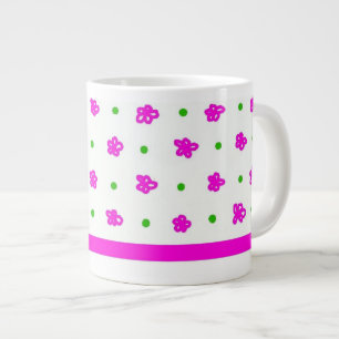 Hellrosa Blumenmuster, grüne Polkas auf Weiß Jumbo-Tasse