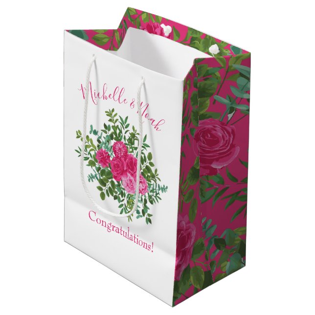 Hellrosa Blumenzehen Mittlere Geschenktüte (Vorderseite Schrägansicht)