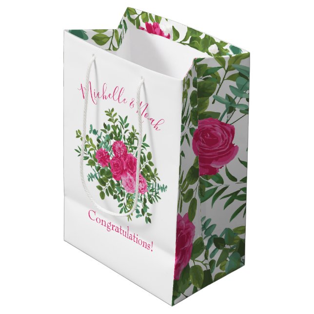 Hellrosa Blumenzehen Mittlere Geschenktüte (Vorderseite Schrägansicht)