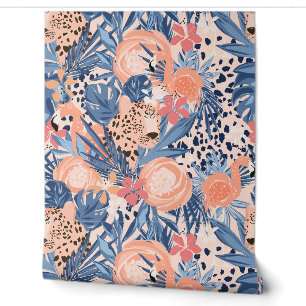 Hellrosa Cheetah und Flamingo Tropical Tapete