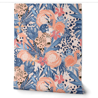 Hellrosa Cheetah und Flamingo Tropical Tapete