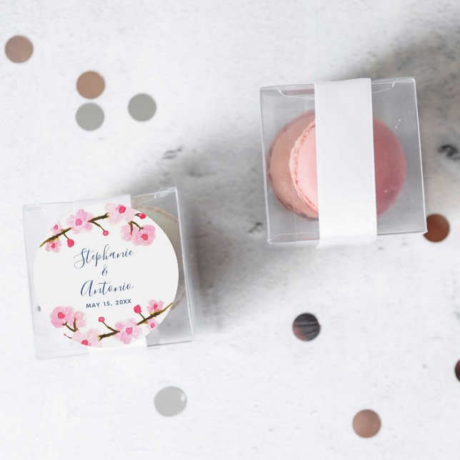 Hellrosa Cherry Blossom Hochzeit Runder Aufkleber (Von Creator hochgeladen)