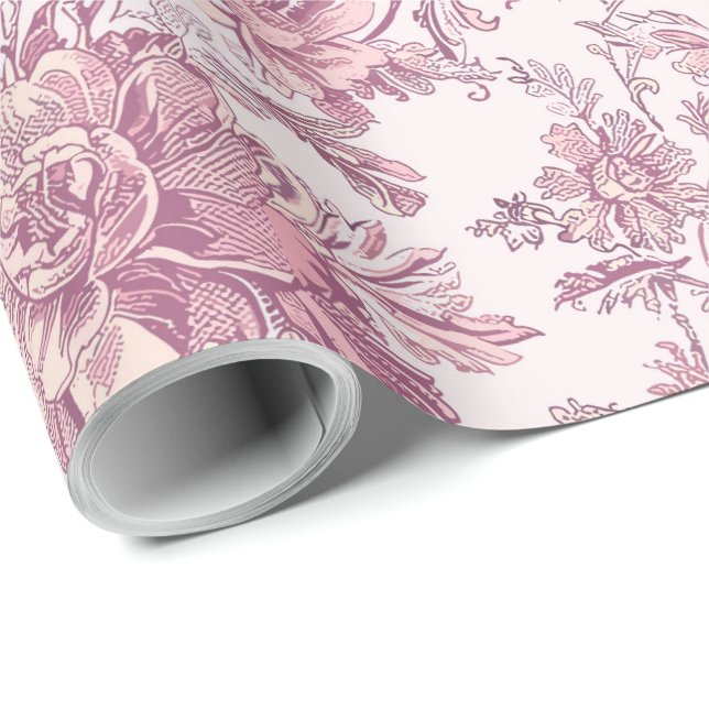 Hellrosa Chinoiserie-Decoupage Geschenkpapier (Rolleneckpunkt)