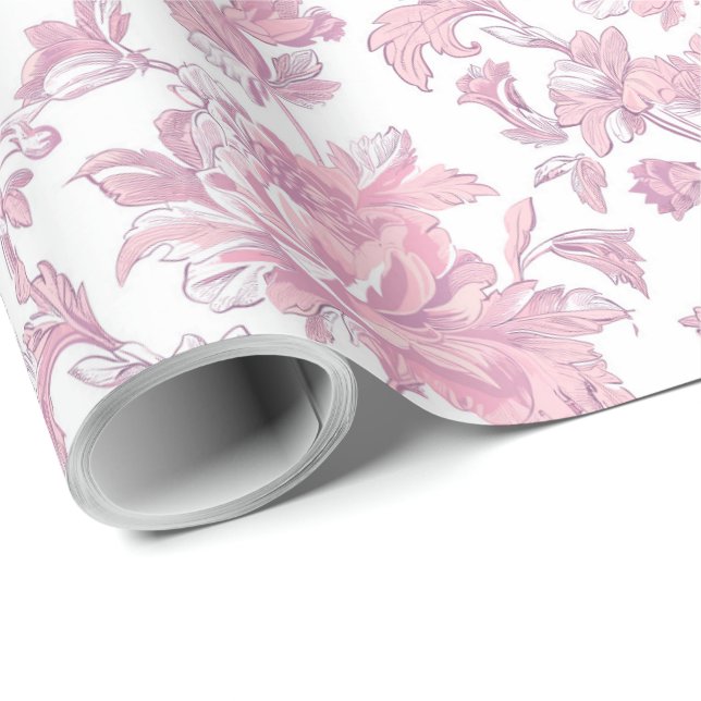 Hellrosa Chinoiserie Dekoupage Geschenkpapier (Rolleneckpunkt)
