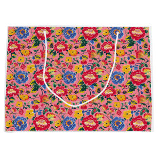 Hellrosa Chinoiserie Floral Große Geschenktüte