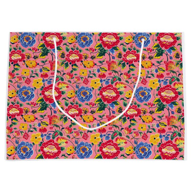 Hellrosa Chinoiserie Floral Große Geschenktüte (Vorderseite)