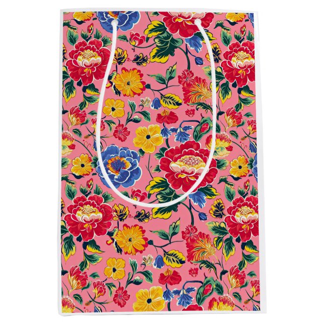 Hellrosa Chinoiserie Floral Mittlere Geschenktüte (Vorderseite)