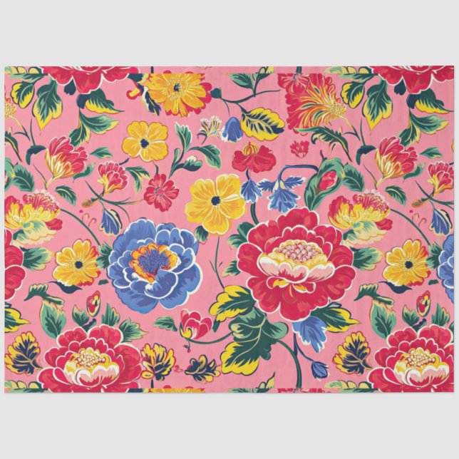 Hellrosa Chinoiserie Floral Seidenpapier (Vorderseite)