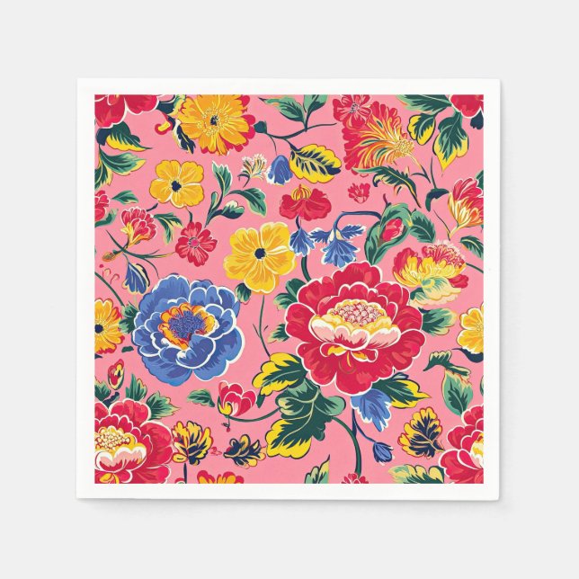 Hellrosa Chinoiserie Floral Serviette (Vorderseite)