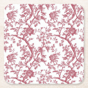 Hellrosa Chinoiserie-Reben-Toile-Gartenparty-Papie Rechteckiger Pappuntersetzer