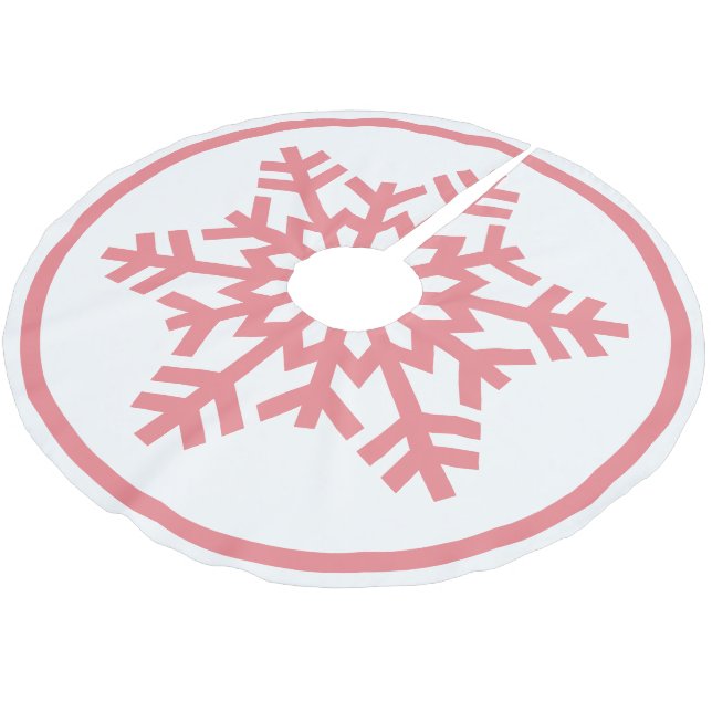Hellrosa Cornflakes Schneeflocke auf Weiß Polyester Weihnachtsbaumdecke (Schrägansicht)