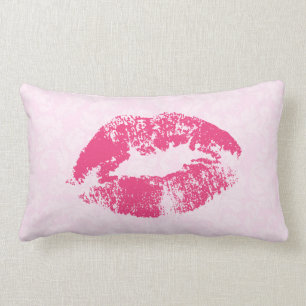 Hellrosa Damast und rosa Lippen Lendenkissen