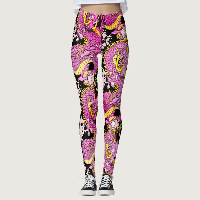 Hellrosa Dragon Tattoo Punk Rock Leggings (Vorderseite)