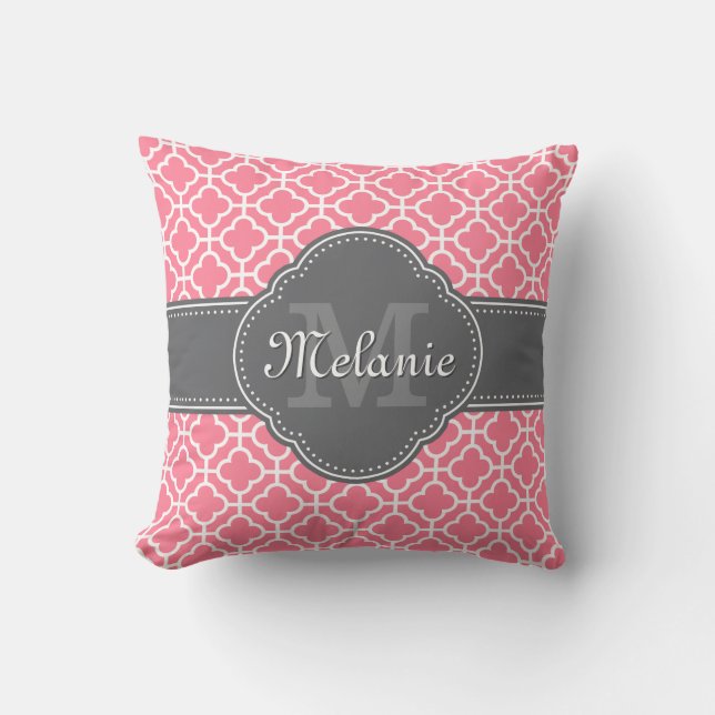 Hellrosa, dunkelgraues marokkanisches Muster Kissen (Vorderseite)