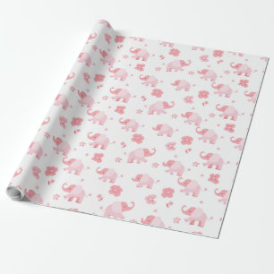 Hellrosa Elefanten und rosa Blume - Geschenkwrap Geschenkpapier
