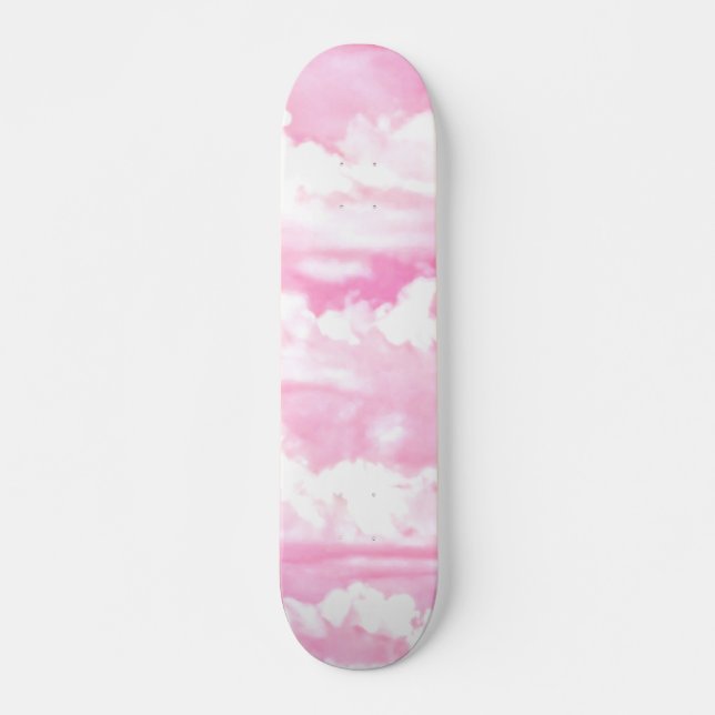 Hellrosa Elegante Wolkendekoration Skateboard (Vorne)