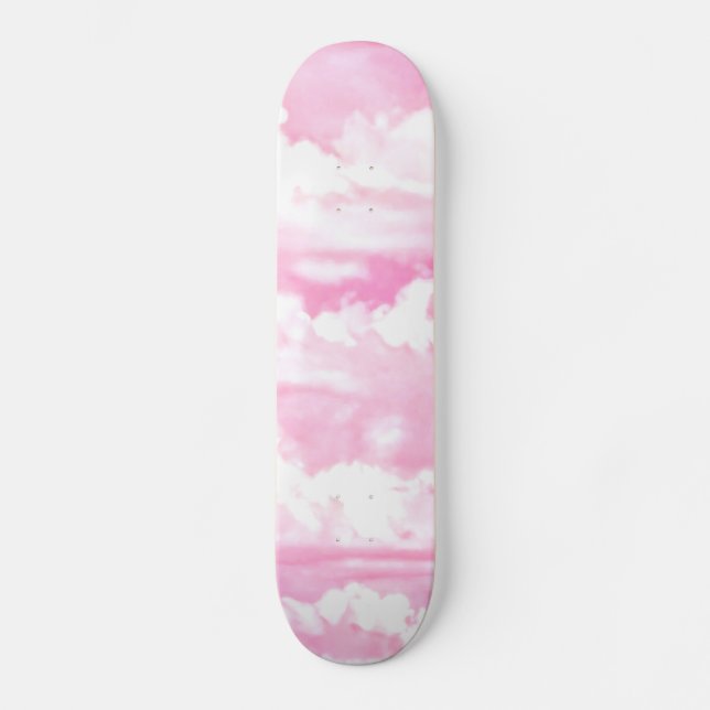 Hellrosa eleganter Wolken-Dekor Skateboard (Vorderseite)