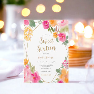 Hellrosa farbige Blumendarstellung Sweet 16 Einladung