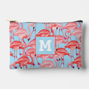 Hellrosa Flamingos auf blau Anfänglich hinzufüge Zubehörtasche