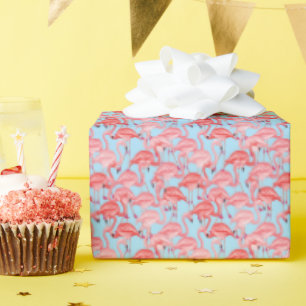 Hellrosa Flamingos auf blau Geschenkpapier