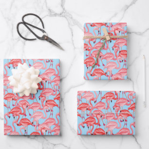 Hellrosa Flamingos auf blau Geschenkpapier Set