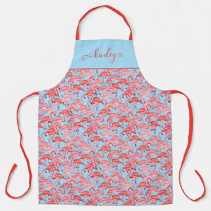 Hellrosa Flamingos auf blau Schürze