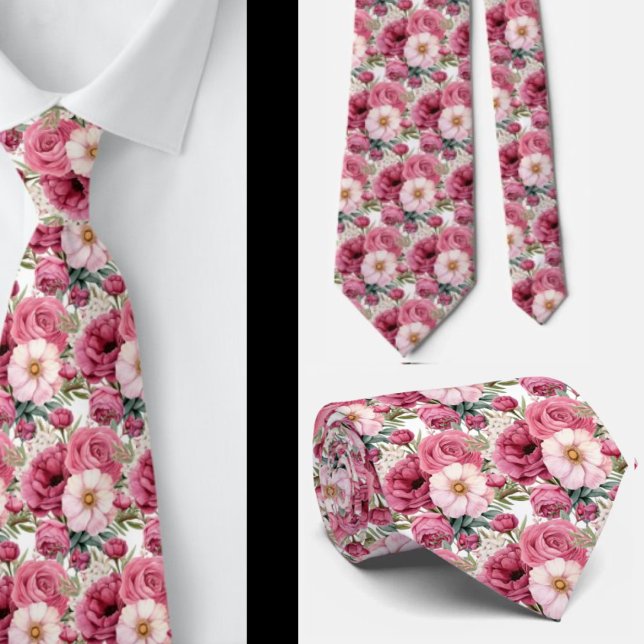 Hellrosa Floral Watercolor Neck Tie Krawatte (Von Creator hochgeladen)