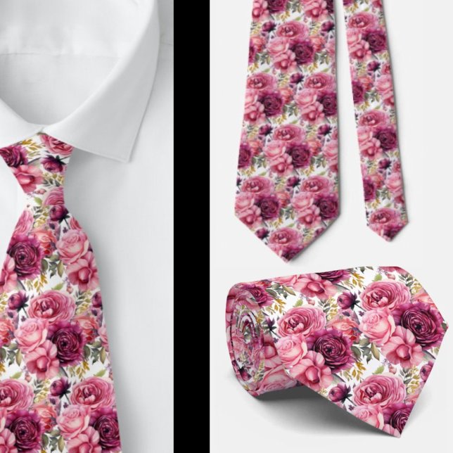 Hellrosa Floral Watercolor Neck Tie Krawatte (Von Creator hochgeladen)