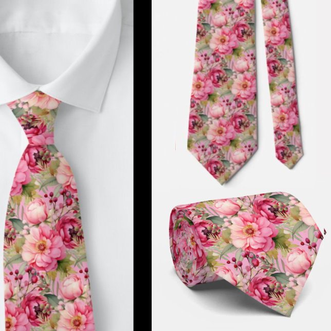Hellrosa Floral Watercolor Neck Tie Krawatte (Von Creator hochgeladen)
