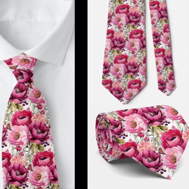 Hellrosa Floral Watercolor Neck Tie Krawatte (Von Creator hochgeladen)