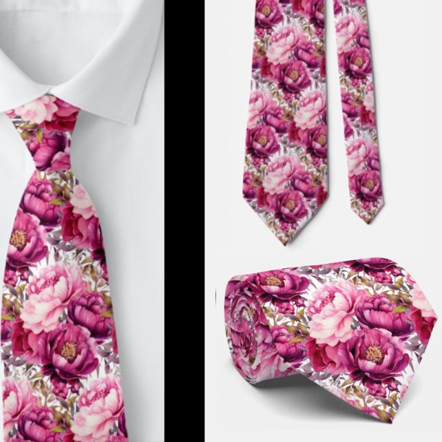 Hellrosa Floral Watercolor Neck Tie Krawatte (Von Creator hochgeladen)
