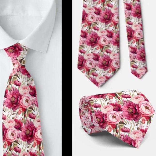 Hellrosa Floral Watercolor Neck Tie Krawatte (Von Creator hochgeladen)