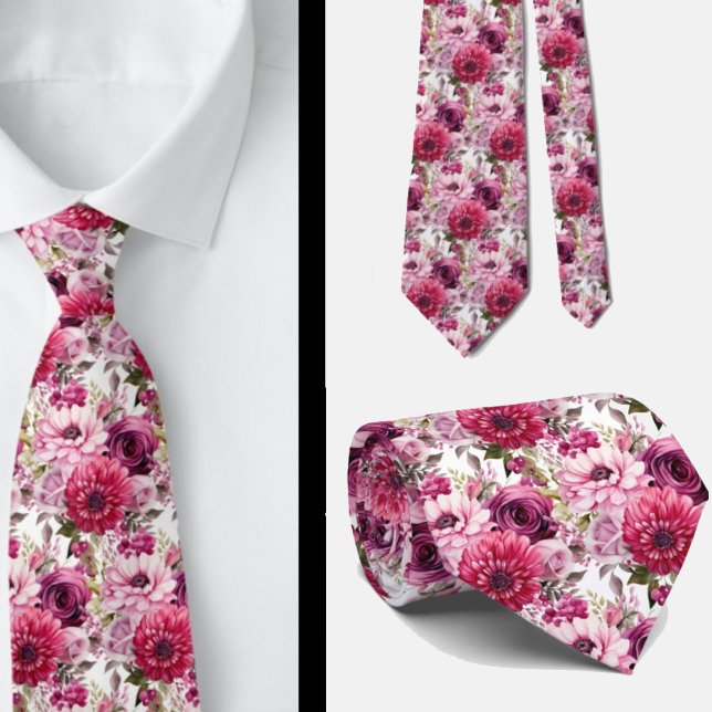 Hellrosa Floral Watercolor Neck Tie Krawatte (Von Creator hochgeladen)