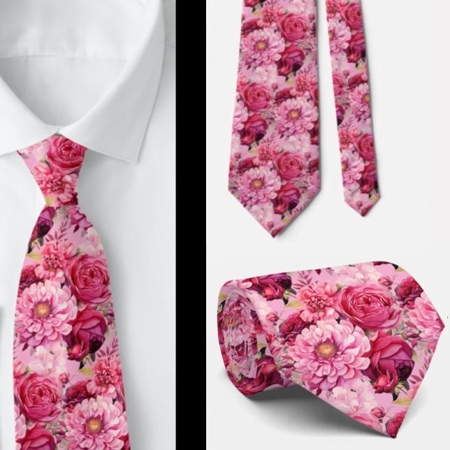 Hellrosa Floral Watercolor Neck Tie Krawatte (Von Creator hochgeladen)
