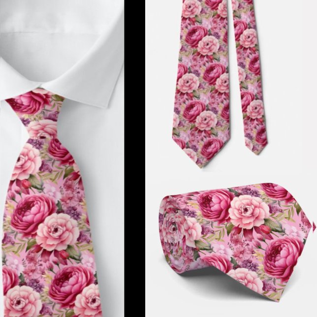 Hellrosa Floral Watercolor Neck Tie Krawatte (Von Creator hochgeladen)