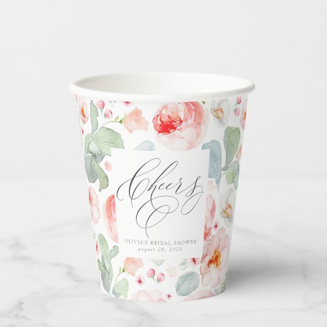 Hellrosa florale Elegant Chefs Pappbecher (Vorderseite)