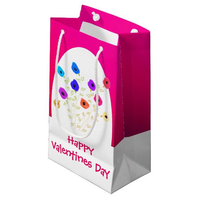 Hellrosa Flower Happy Valentines Gift Bag Kleine Geschenktüte (Vorderseite Schrägansicht)