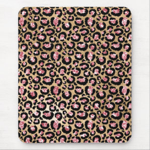 Hellrosa Folie & Gold Glam Glitter Leopardenflecke Mousepad