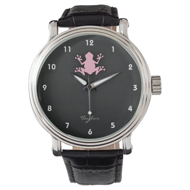 Hellrosa Frosch Armbanduhr (Vorderseite)