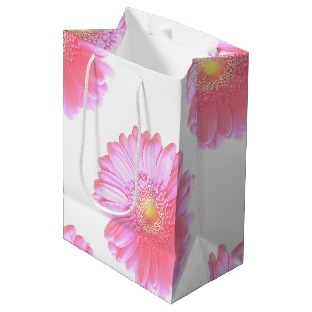 Hellrosa Gänseblümchen Mittlere Geschenktüte (Vorderseite Schrägansicht)