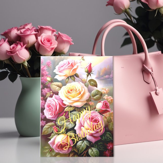 Hellrosa Gelbe Rosen Floral Wasserfarbe Karte (Von Creator hochgeladen)