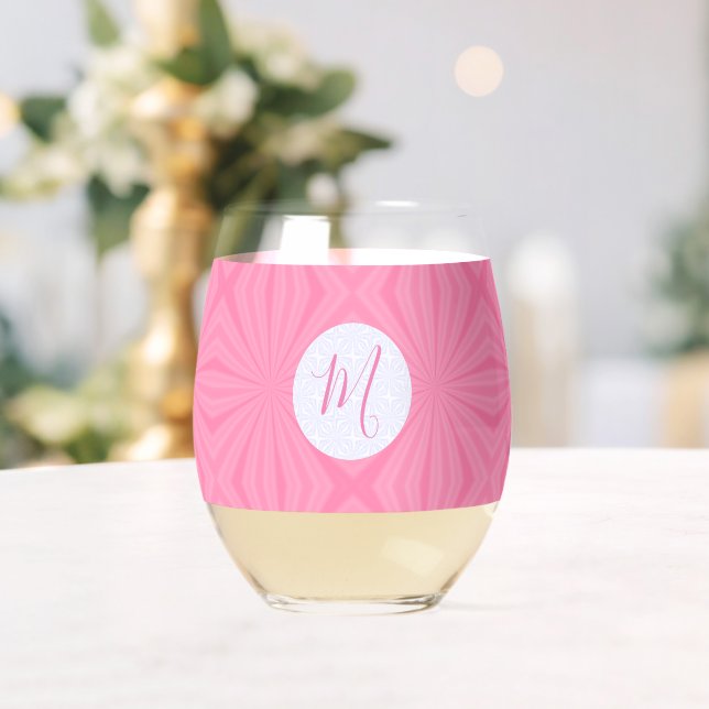 Hellrosa gewellte Quadrate Personalisierte Initial Weinglas Ohne Stiel (Insitu (Hochzeit))