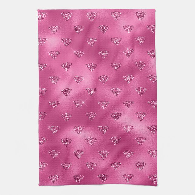 Hellrosa Glam Funkelnd Diamonds Geschirrtuch (Vertikal)